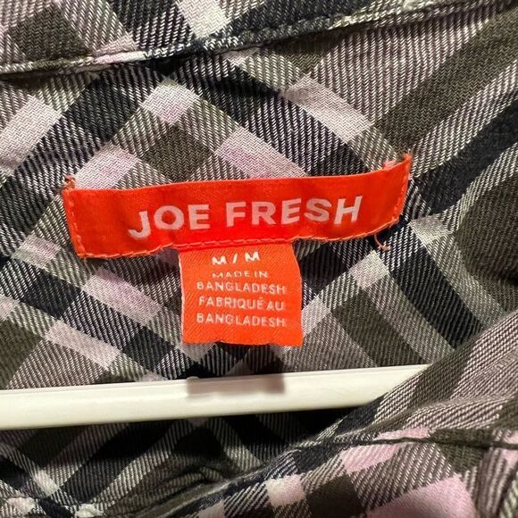 Joe Fresh long sleeved flannel shirt in olive green and pink sized medium - Picture 3 of 3